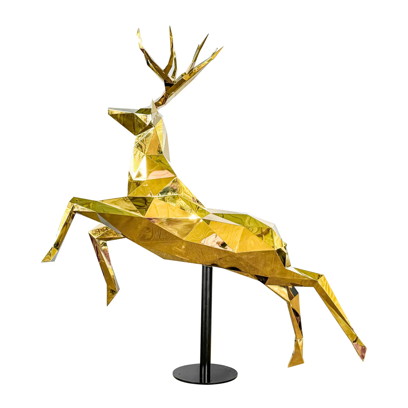 Gold Reflective Leaping Reindeer Prop Sculpture