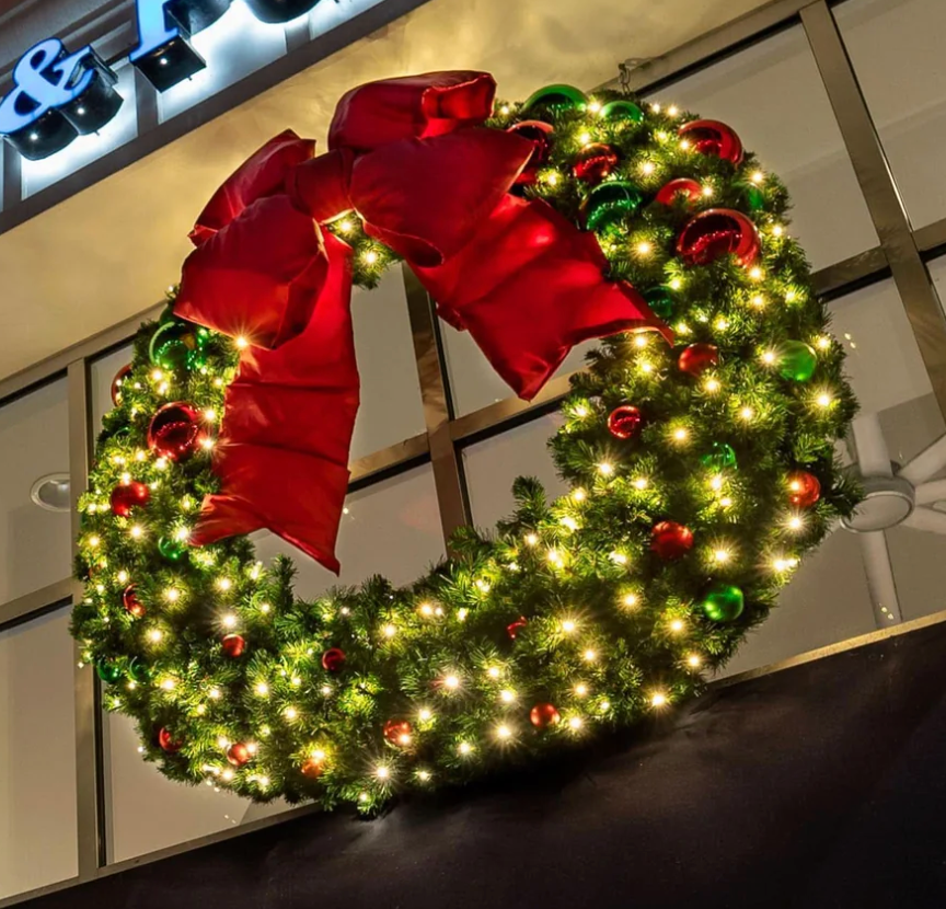 Commercial wreath with large red structural bow
