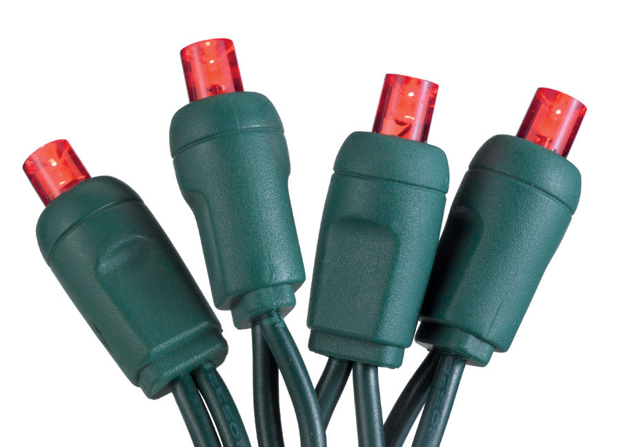 50-Light LED Red Bulb/Green Wire. 6" Centers. Case Pack of 24 Sets