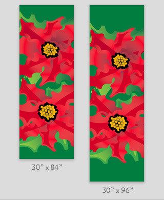 18 oz. reinforced vinyl light pole banner with full-color poinsettia print, double-sided and produced on demand in stock sizes
