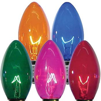 C9 Transparent Multicolored, 7 Watt, 25 Triple Dipped Replacement Lamps