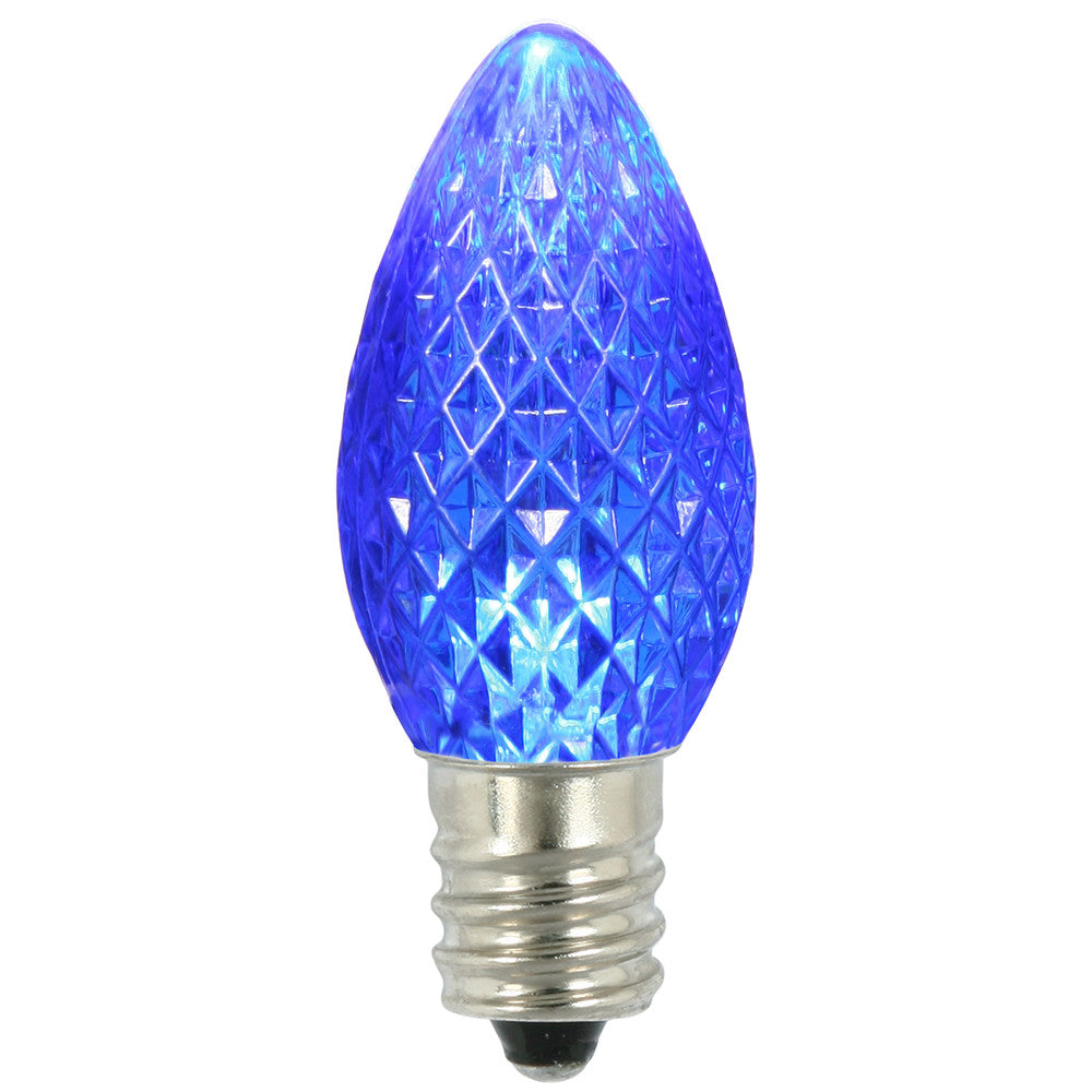 Premium Nickel Plated Non-Corrosive C7 Faceted LED Blue Bulb .38w - 25 Pack