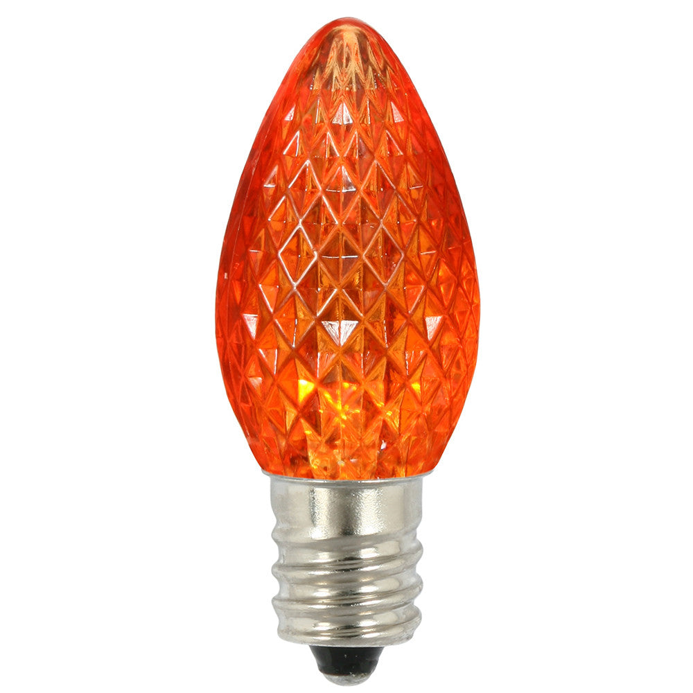 Premium Nickel Plated Non-Corrosive C7 Faceted LED Orange Bulb .38w - 25 Pack