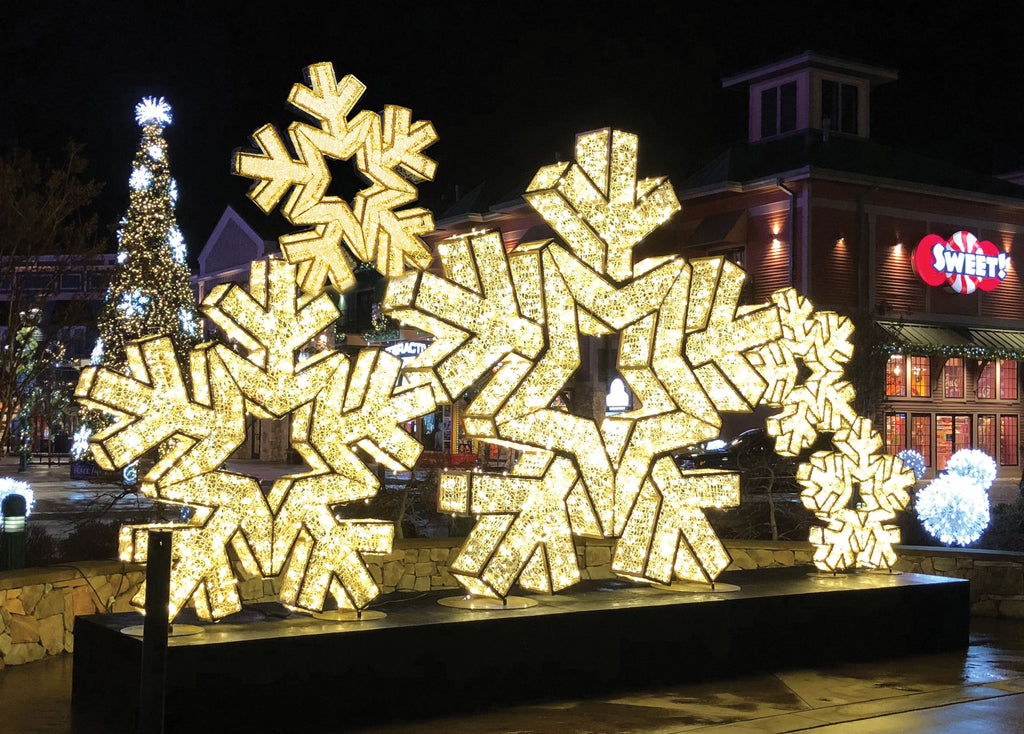Outdoor Decor with Various Illuminated Giant Snowflakes