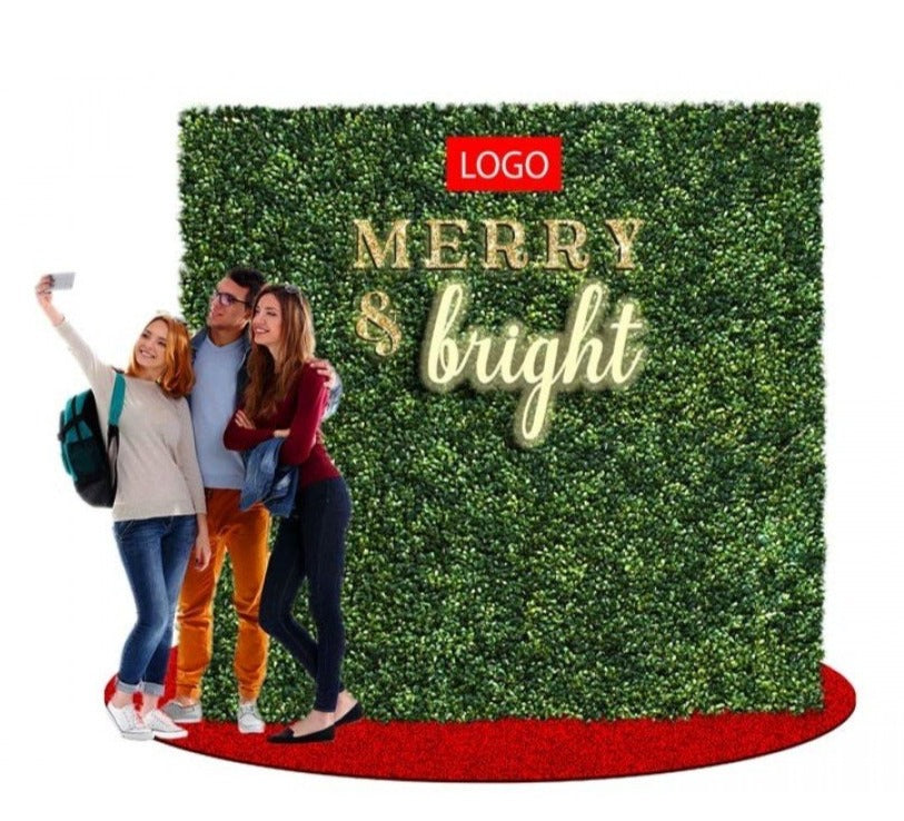 Green Ivy Merry and Bright Commercial Photo Backdrop with Rug
