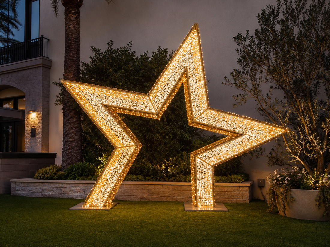 15 foot illuminated star arch photo op display for outdoor installation