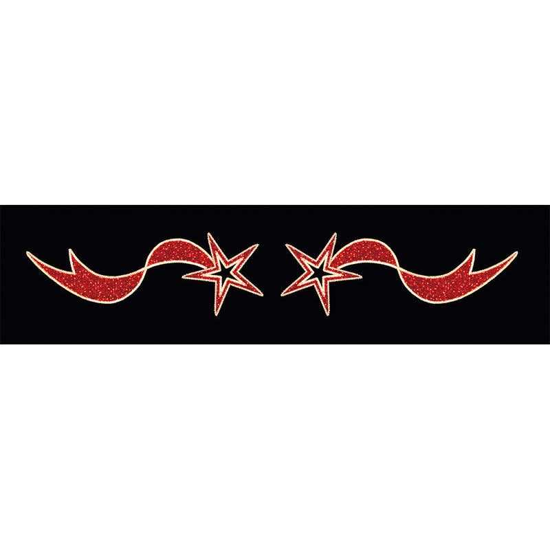Shooting Star Skyline LED overhead display, 21.5' with warm white mini LEDs and two red shooting stars, indoor/outdoor