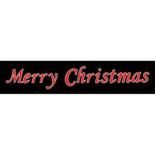 40' Merry Christmas overhead or ground-mount display with 525 C7 LED bulbs and shimmering red carpet mesh garland.