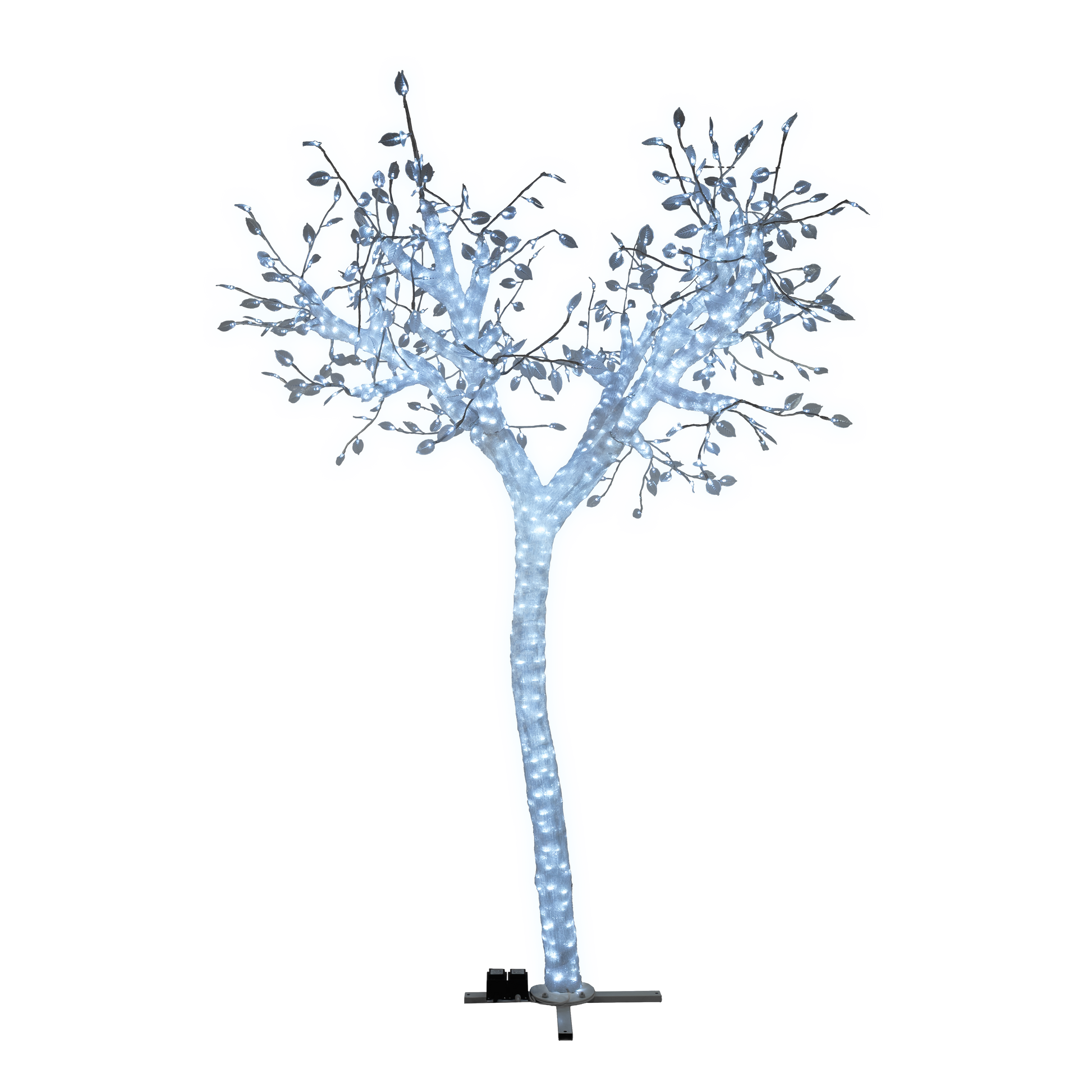 8' LED Acrylic Acacia Tree Sculpture with umbrella-shaped branches and cool white LED mini lights
