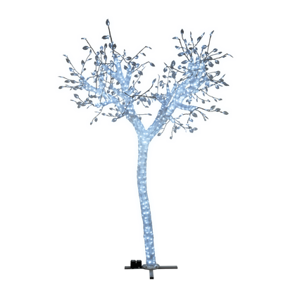 8' LED Acrylic Acacia Tree Sculpture with umbrella-shaped branches and cool white LED mini lights