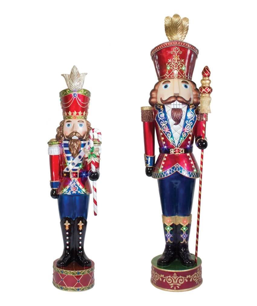 92" Lit Jeweled Nutcracker, large suited holiday nutcracker with jeweled trim and multicolor LED lighting