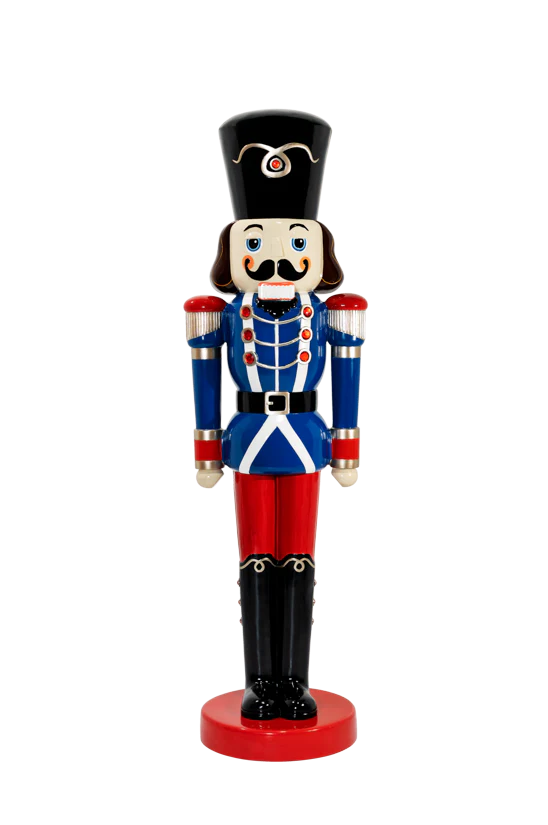 Commercial-grade, elegant, large Christmas Nutcracker figurine with a white background