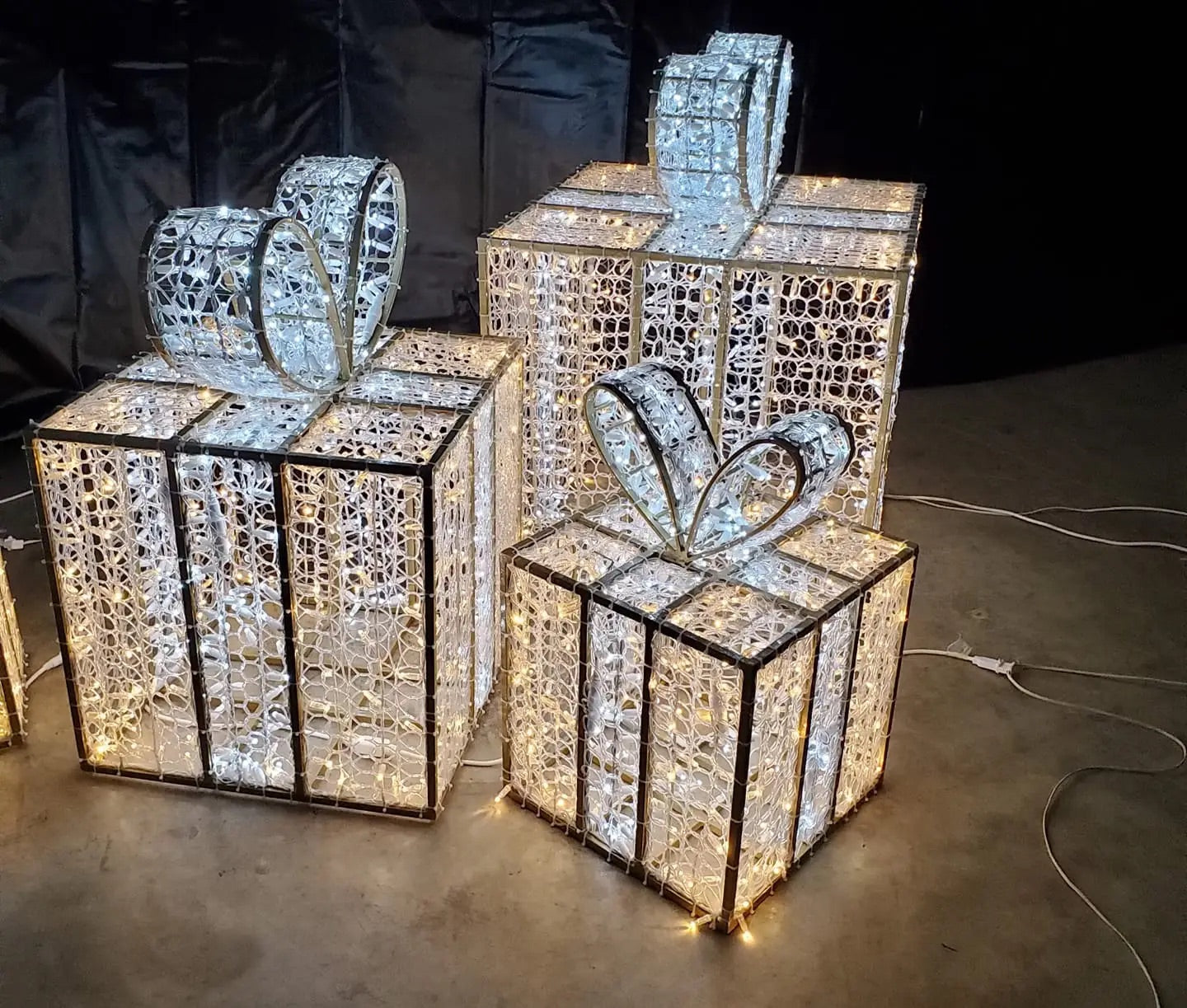 Giant Illuminated Gift Boxes for Indoor or Outdoor Holiday Display with Custom Color Options