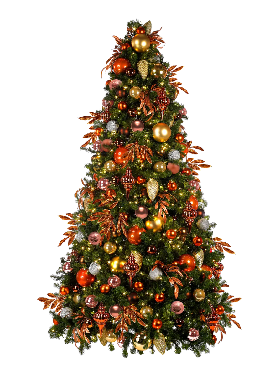 Commercial copper and bronze themed Christmas tree