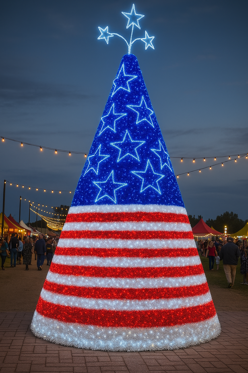 Commercial Tower Panel Tree with Patriotic Red White Blue Theme