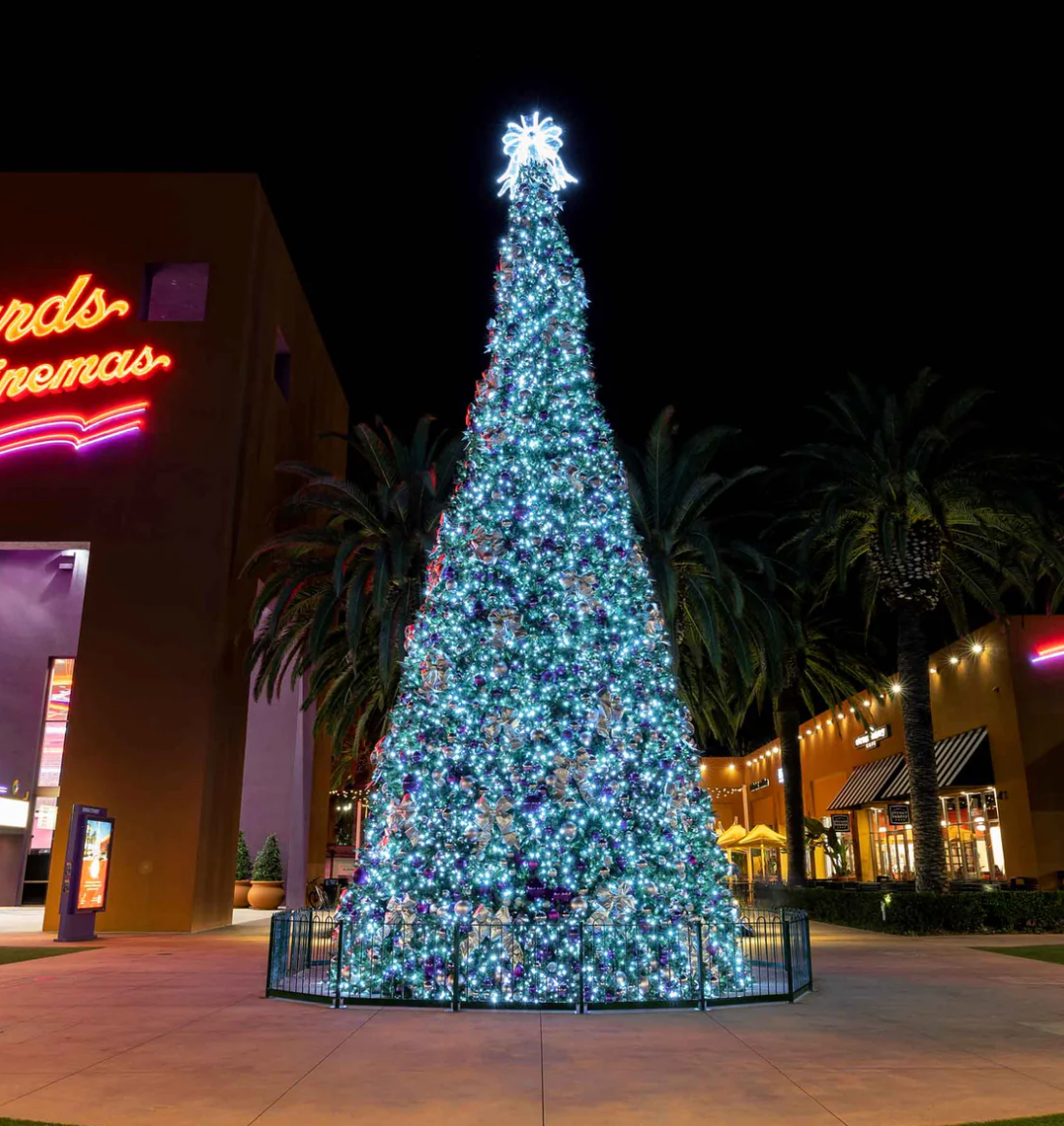 Large commercial Christmas tree low voltage in plaza