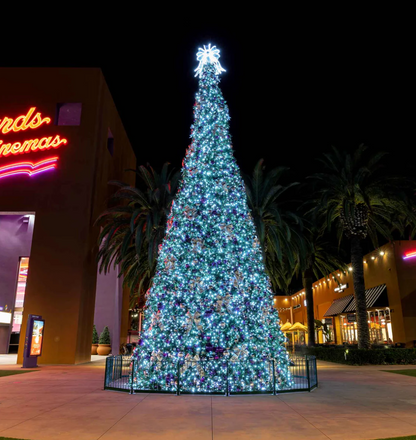 Large commercial Christmas tree low voltage in plaza