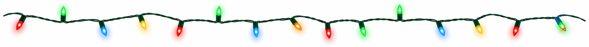 String of multicolored Christmas lights on a white background