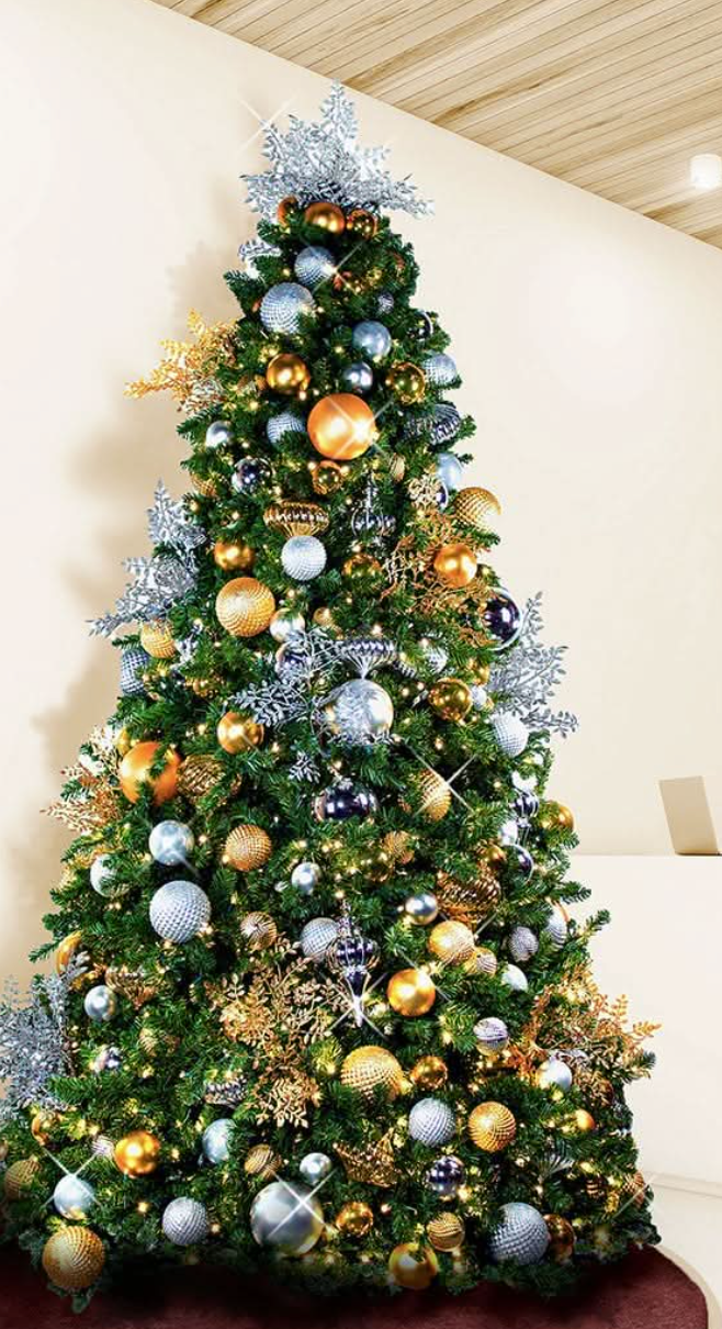 Silver and Gold Theme Commercial Christmas Tree