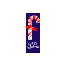 Candy Cane Happy Holidays light pole banner with festive screen-printed artwork; available in 30×60, 30×84, and 30×94-96 sizes