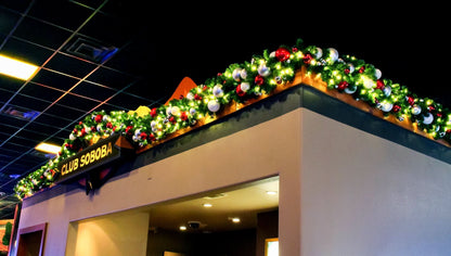 Candy Cane pre-decorated garland, 10' mountain pine section with red & silver ornaments and 150 warm white LEDs