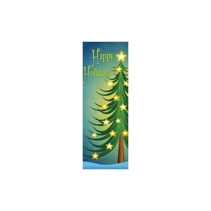 Cartoon Tree & Glowing Stars light pole banner with full-color digital print; same art on both sides; stock sizes 30x60, 30x84, 30x94-96