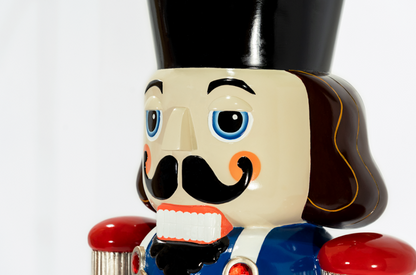 Unlit commercial holiday nutcracker prop, painted fiberglass and suitable for outdoor displays