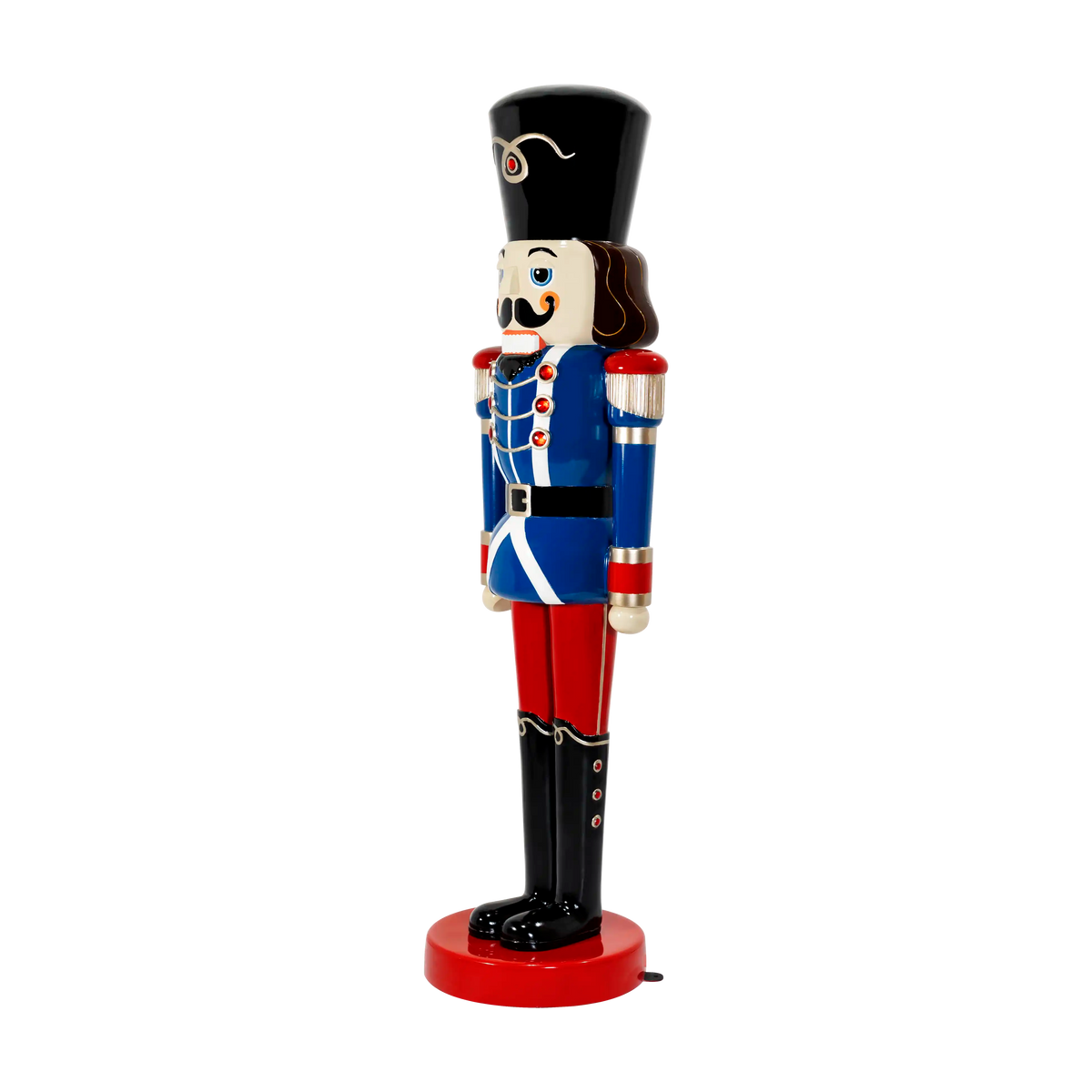 Painted, sculpted detailing on a commercial-grade nutcracker holiday figure, available in 6' size