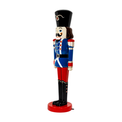 Painted, sculpted detailing on a commercial-grade nutcracker holiday figure, available in 6' size