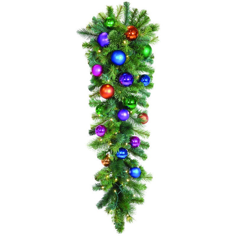 Decorated 4.5' Jewel Tone Column Drop , hand-crafted garland for interior or exterior columns, posts and wall mounts.