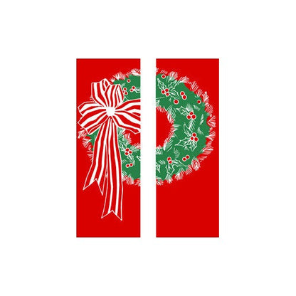 Double Wreath Light Pole Banner (Double Set) , double-sided with different art each side; white & green screen print on red marine acrylic