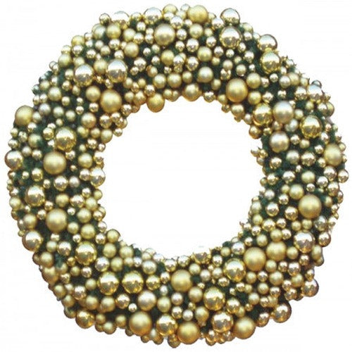 Deluxe Decorated Wreath with shatterproof gold & silver baubles and warm white LED lights, indoor/outdoor use