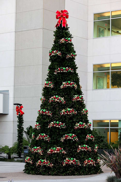 Festive Ornament Cluster set of 2, 34" wide pre-lit outdoor ornaments in red, gold and apple green with 25 warm-white LEDs