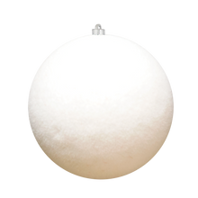 Flocked round ornaments, 3.25-6 in, red and white options, pre-drilled and pre-stemmed, sold in sets of 12