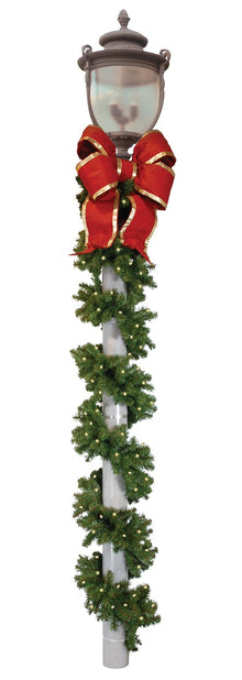 Garland Pole Wrap Kit with (2) 24" nylon bows , includes 20' outdoor-rated 14" Mountain Pine garland and mounting hardware
