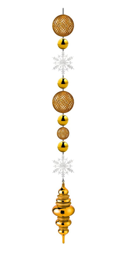 Gold Ornament & Snowflake Drop pre-built ornament string for commercial holiday displays