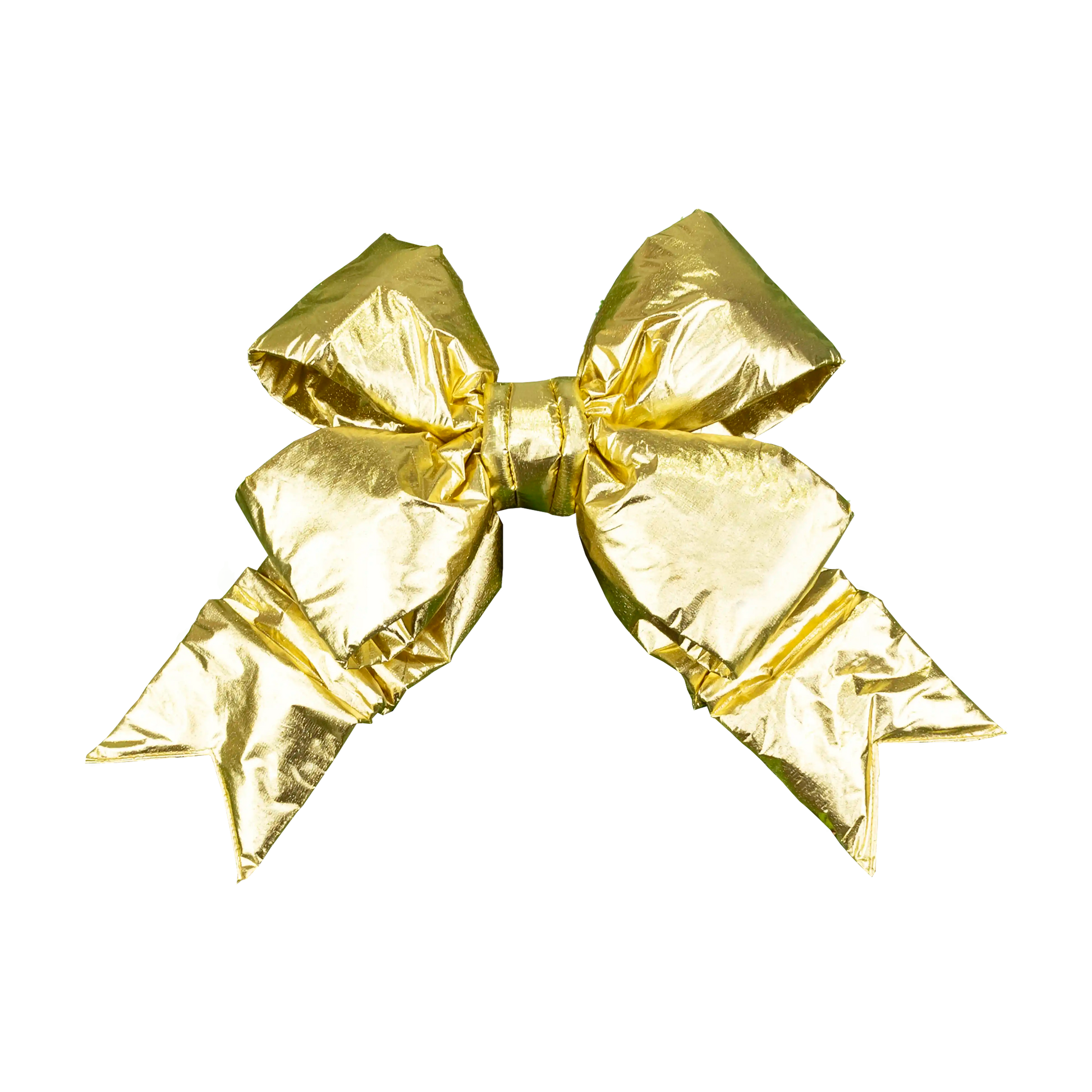 Gold Structural Bow, commercial-grade decorative bow with coordinating tails; available in 18", 24", 36", and 48" sizes