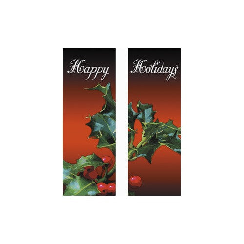 Happy Holidays Holly light pole banner double set , double-sided full-color digital print on 18 oz reinforced vinyl