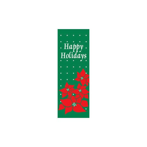 Happy Holidays Poinsettia light pole banner, double-sided full-color screen print on sea grass green marine acrylic fabric