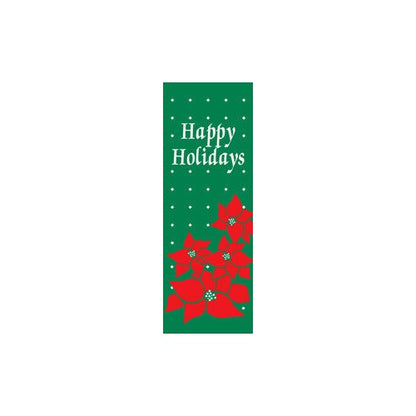 Happy Holidays Poinsettia light pole banner, double-sided full-color screen print on sea grass green marine acrylic fabric