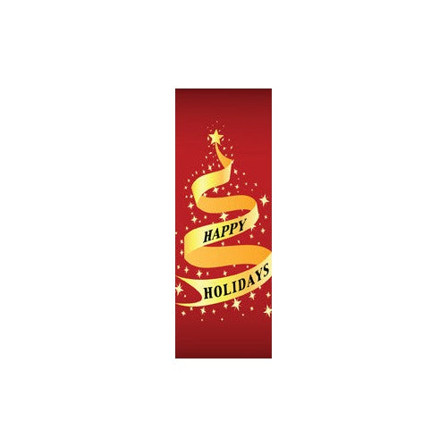 Happy Holidays Ribbon Tree light pole banner, double-sided full-color digital print on 18 oz reinforced vinyl