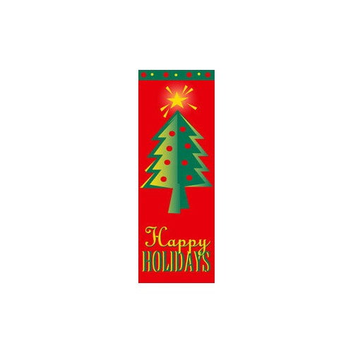 Happy Holidays & Tree light pole banner , double-sided with identical art; stock sizes 30×60, 30×84, 30×94-96