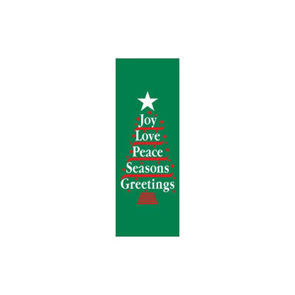 Joy Love Peace Tree light pole banner, double-sided full-color screen print on sea grass green marine acrylic fabric