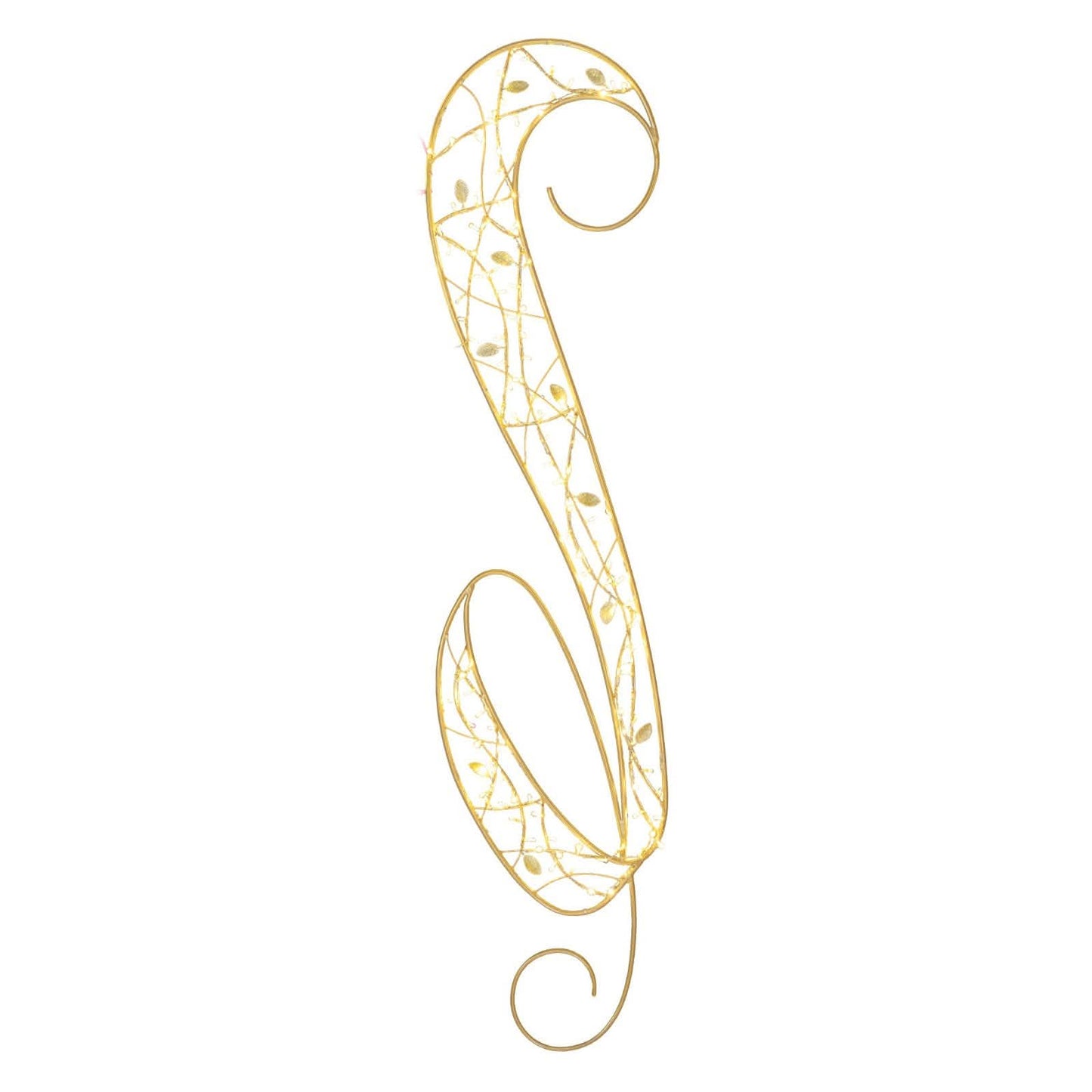 LED Arabesque Scroll Accent overhead motif, 9.8' x 2.2', lit with 105 warm white mini lights, 20% twinkle, interior use.