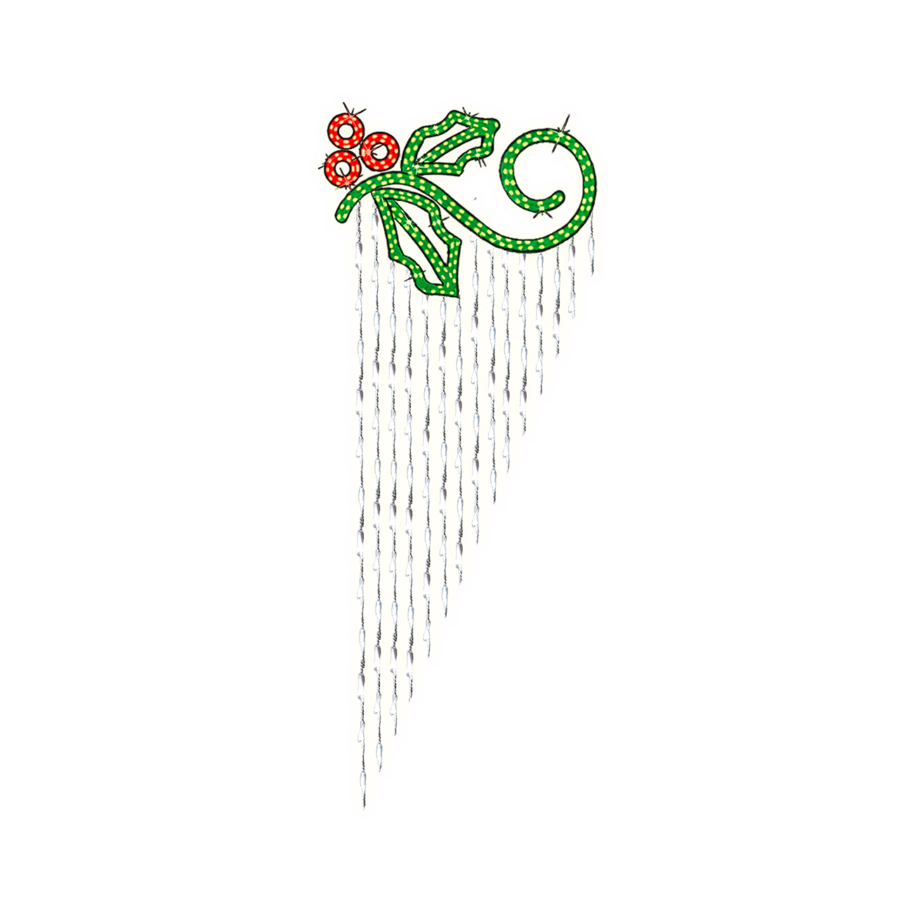 LED-lit Holly Leaf Pole Mount with aluminum frame and red, green and cool white ropelight for outdoor pole mounting