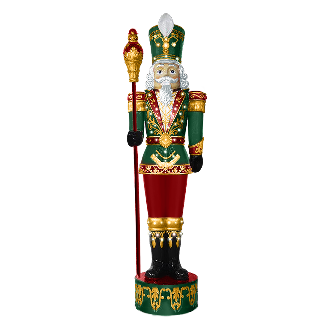 LED Lit Nutcrackers, 10' tall seasonal figures in classic Christmas colors for outdoor commercial displays