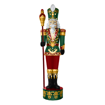 LED Lit Nutcrackers, 10' tall seasonal figures in classic Christmas colors for outdoor commercial displays