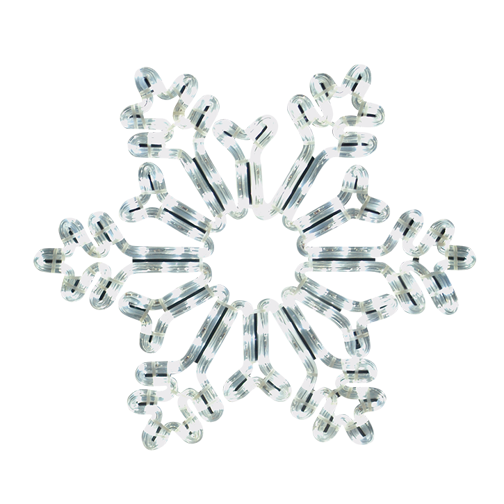 LED Ropelight Crystal Snowflake, 18 in commercial outdoor holiday accent with cool white ropelight on an aluminum frame