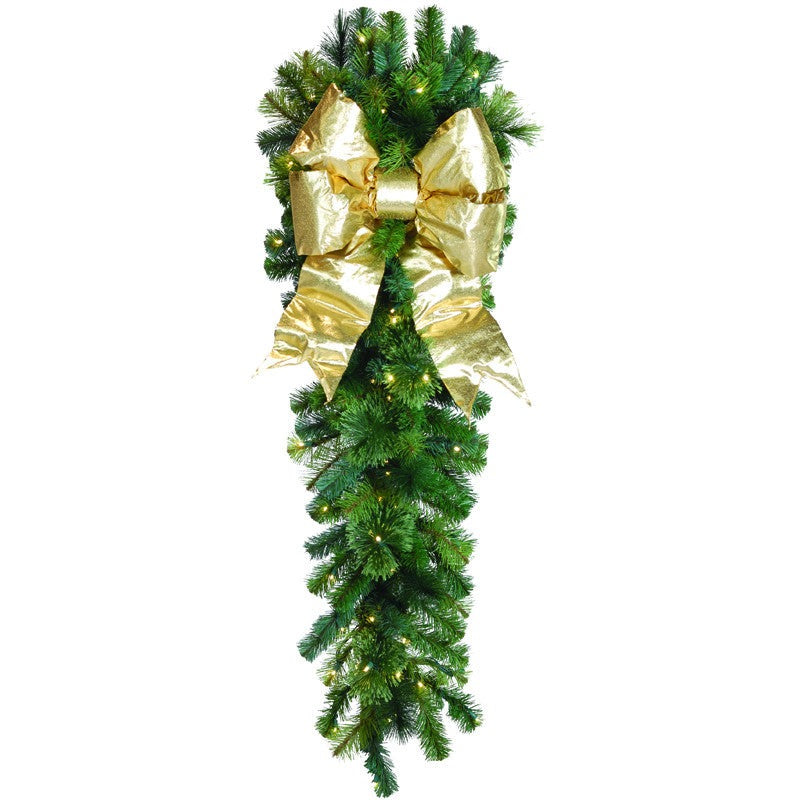 Natural 4.5' Column Drop with gold structural bow, for interior or exterior columns, available prelit with 50 warm white LEDs