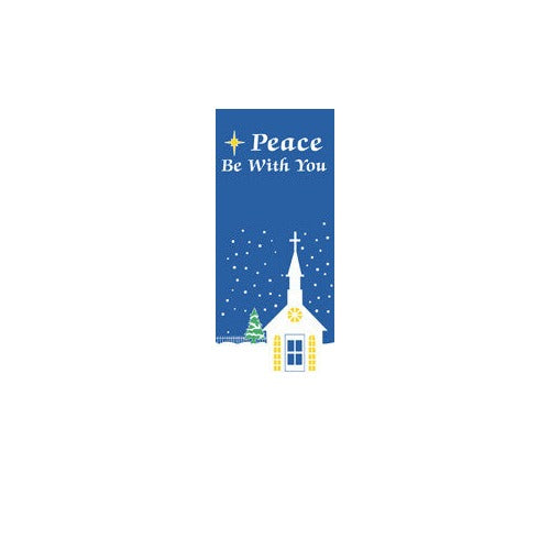 Peace Be With You light pole banner, double-sided full-color screen print; stock sizes 30x60, 30x84, 30x94-96